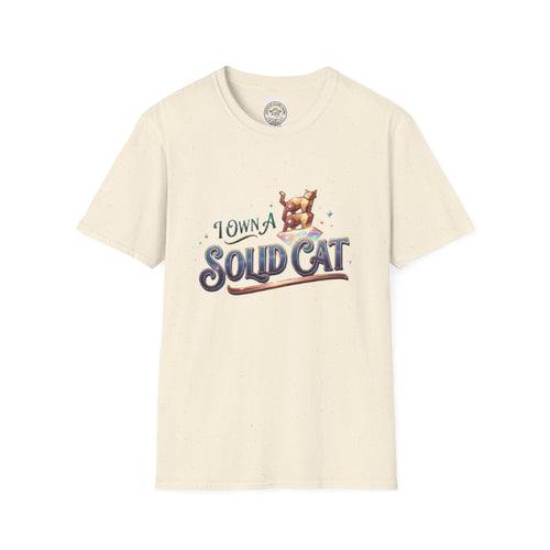 "I Own a Solid Cat" Tee — Funny Sparkly Cat Lover Graphic T-Shirt