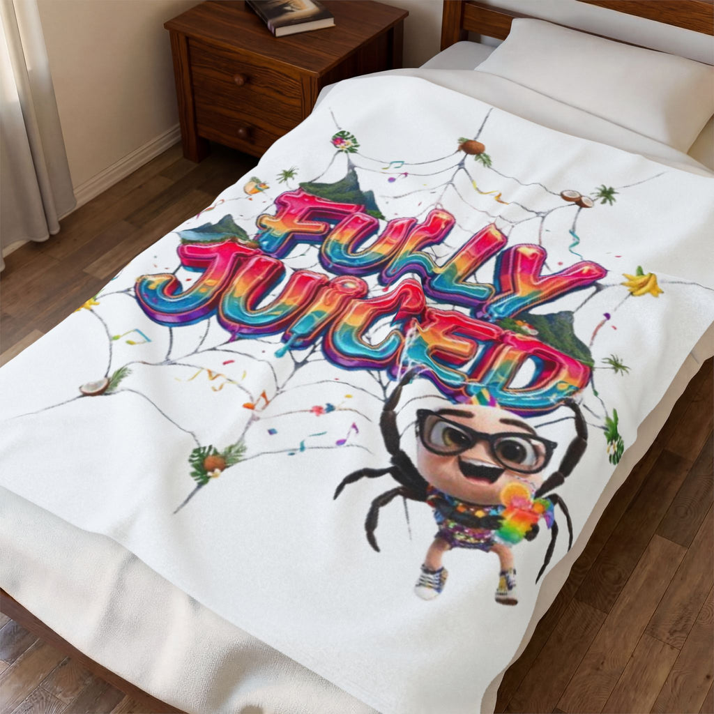 Fully Juiced Plush Blanket — Colorful Cartoon Spider Velveteen Throw