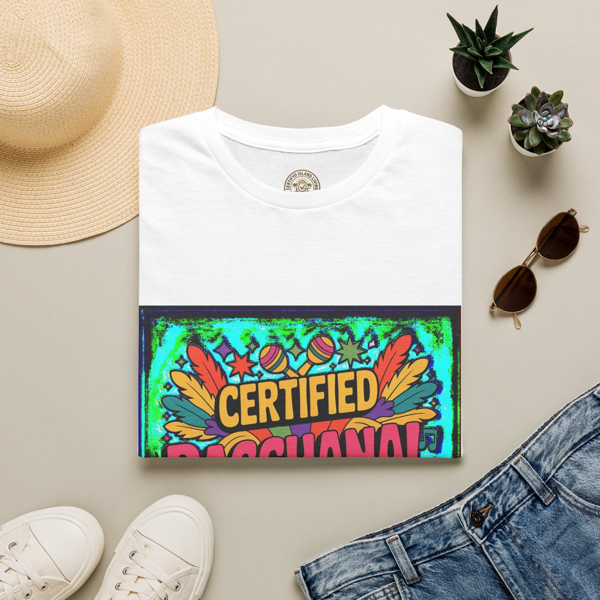 Certified Bacchanal Chasers T-Shirt — Colorful Carnival Party Tee