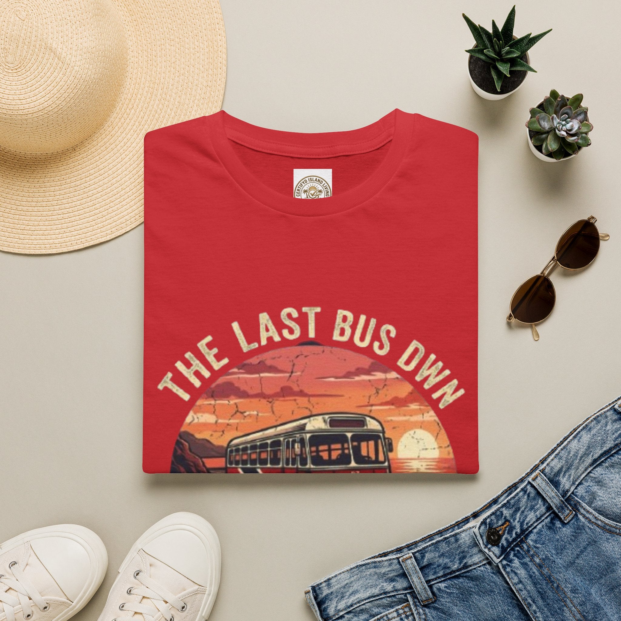 Vintage Bus Sunset T-Shirt — “The Last Bus Down” Graphic Tee