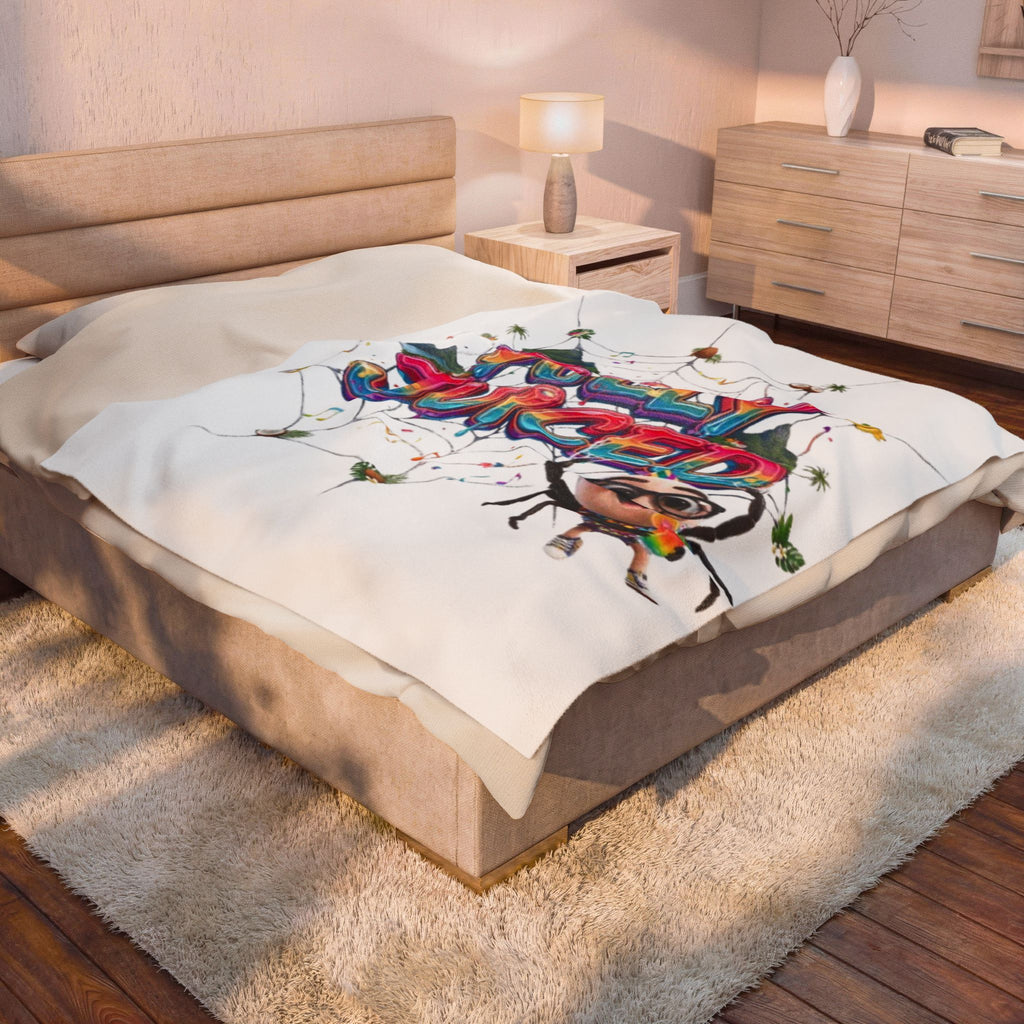 Fully Juiced Plush Blanket — Colorful Cartoon Spider Velveteen Throw