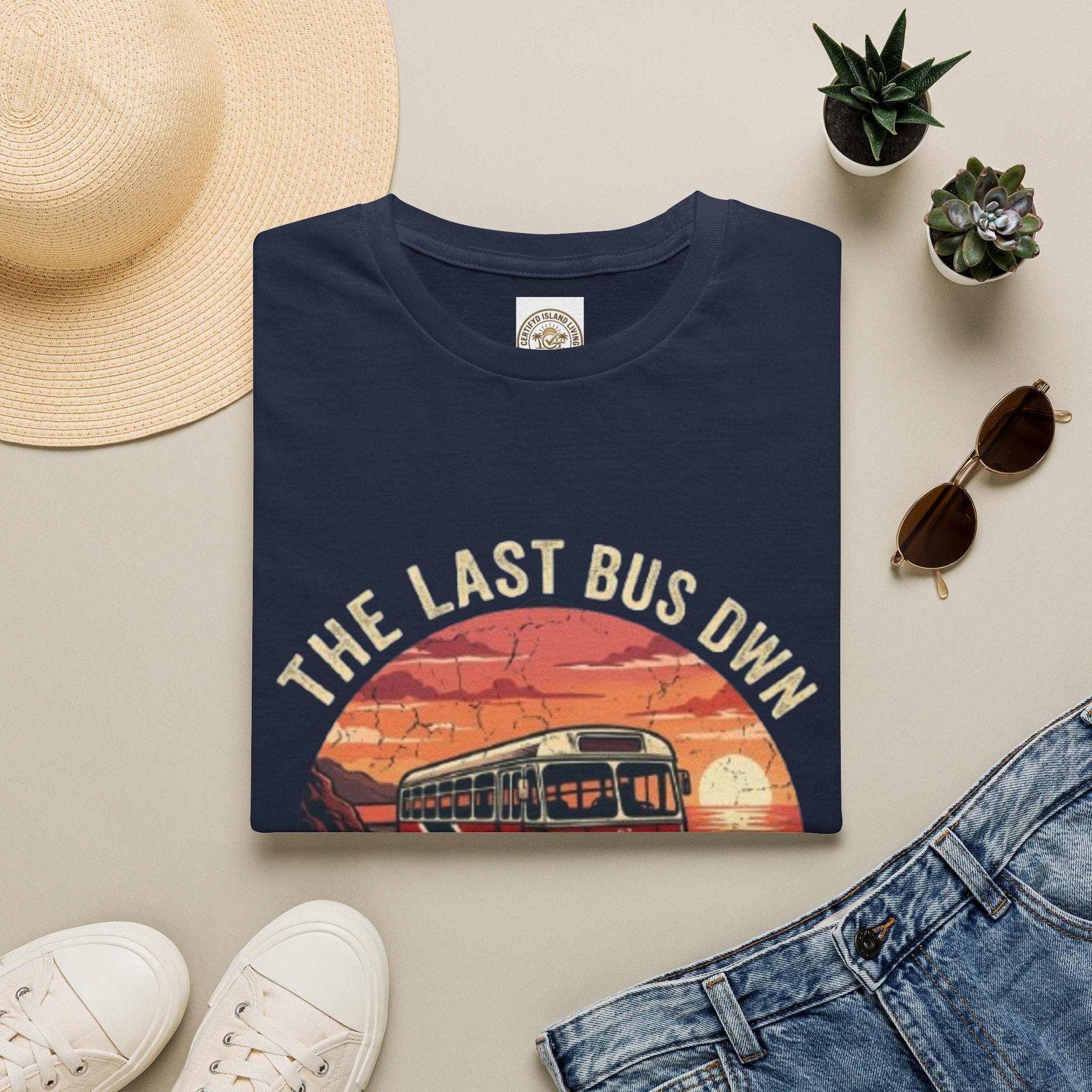 Vintage Bus Sunset T-Shirt — “The Last Bus Down” Graphic Tee