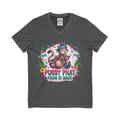 Pussy Phat From Di Back V-Neck Tee — Colorful Carnival Cat Graphic Shirt