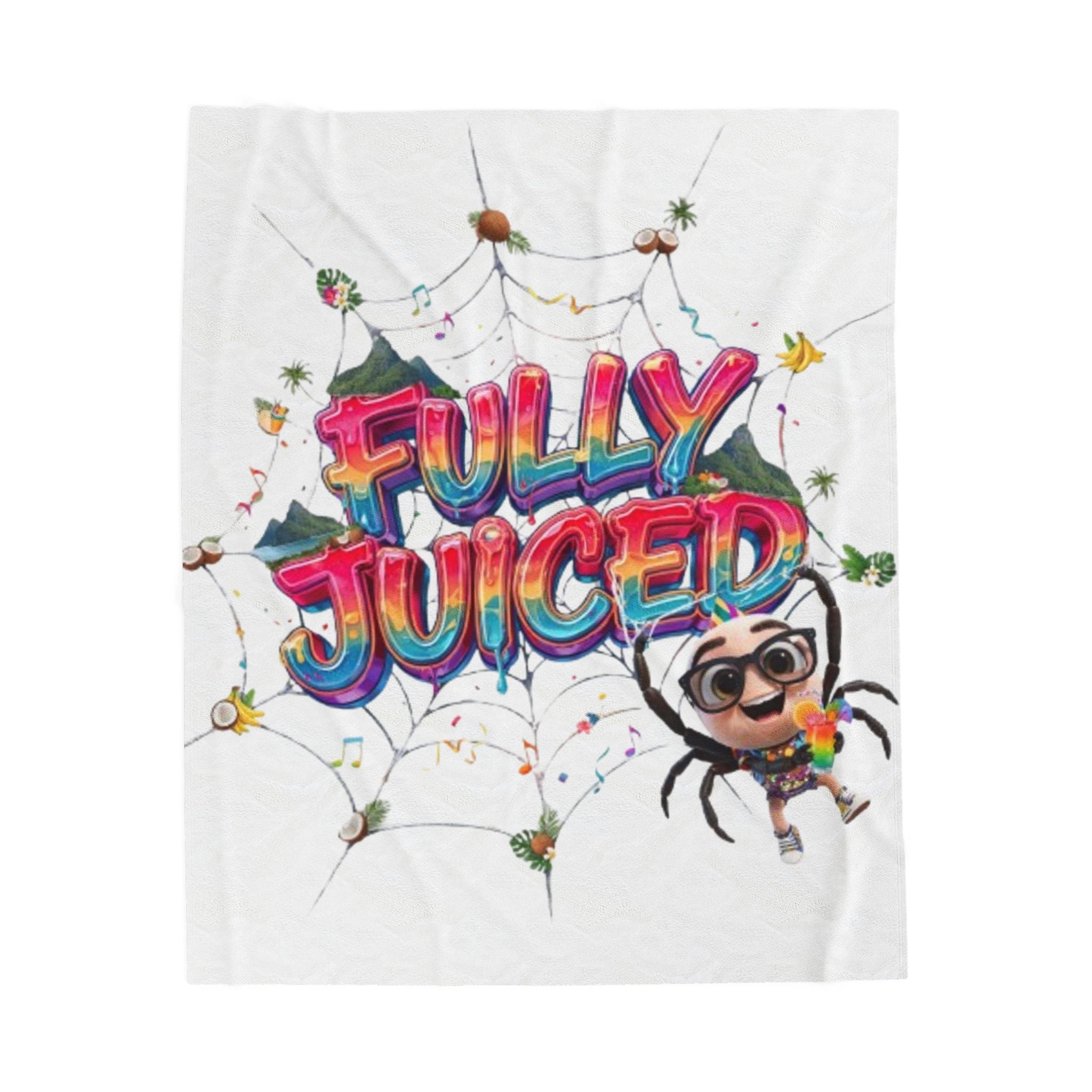 Fully Juiced Plush Blanket — Colorful Cartoon Spider Velveteen Throw