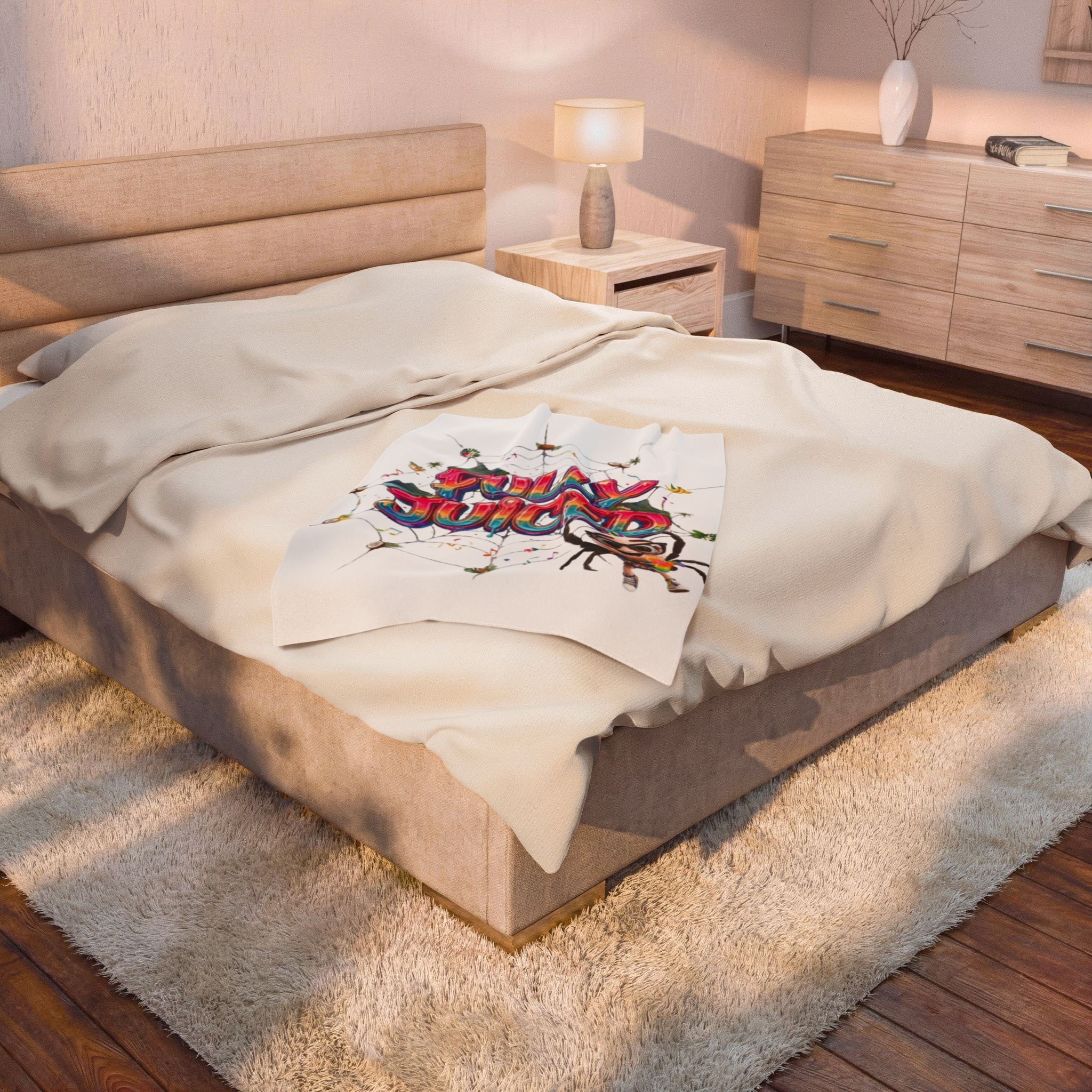 Fully Juiced Plush Blanket — Colorful Cartoon Spider Velveteen Throw