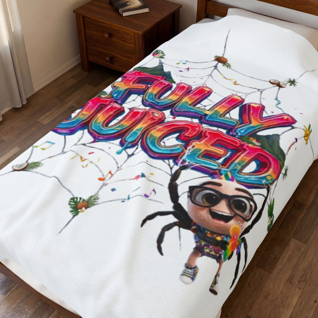 Fully Juiced Plush Blanket — Colorful Cartoon Spider Velveteen Throw
