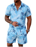 Mens Summer Outfits 2 Piece Tropical Hawaiian Beach Vacation Set | Short Sleeve, Button Down Shirts, Elastic Waist Shorts, Cruises Holiday Set