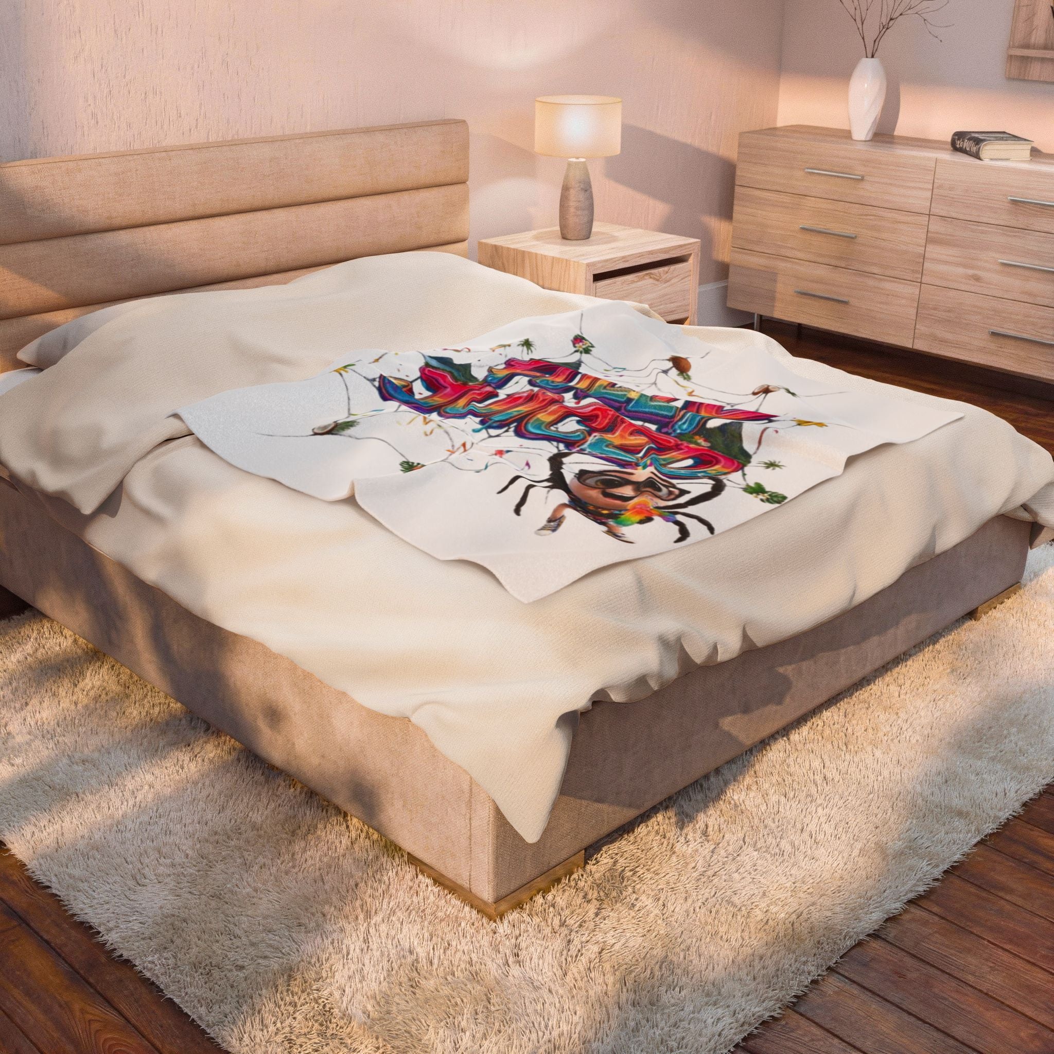 Fully Juiced Plush Blanket — Colorful Cartoon Spider Velveteen Throw