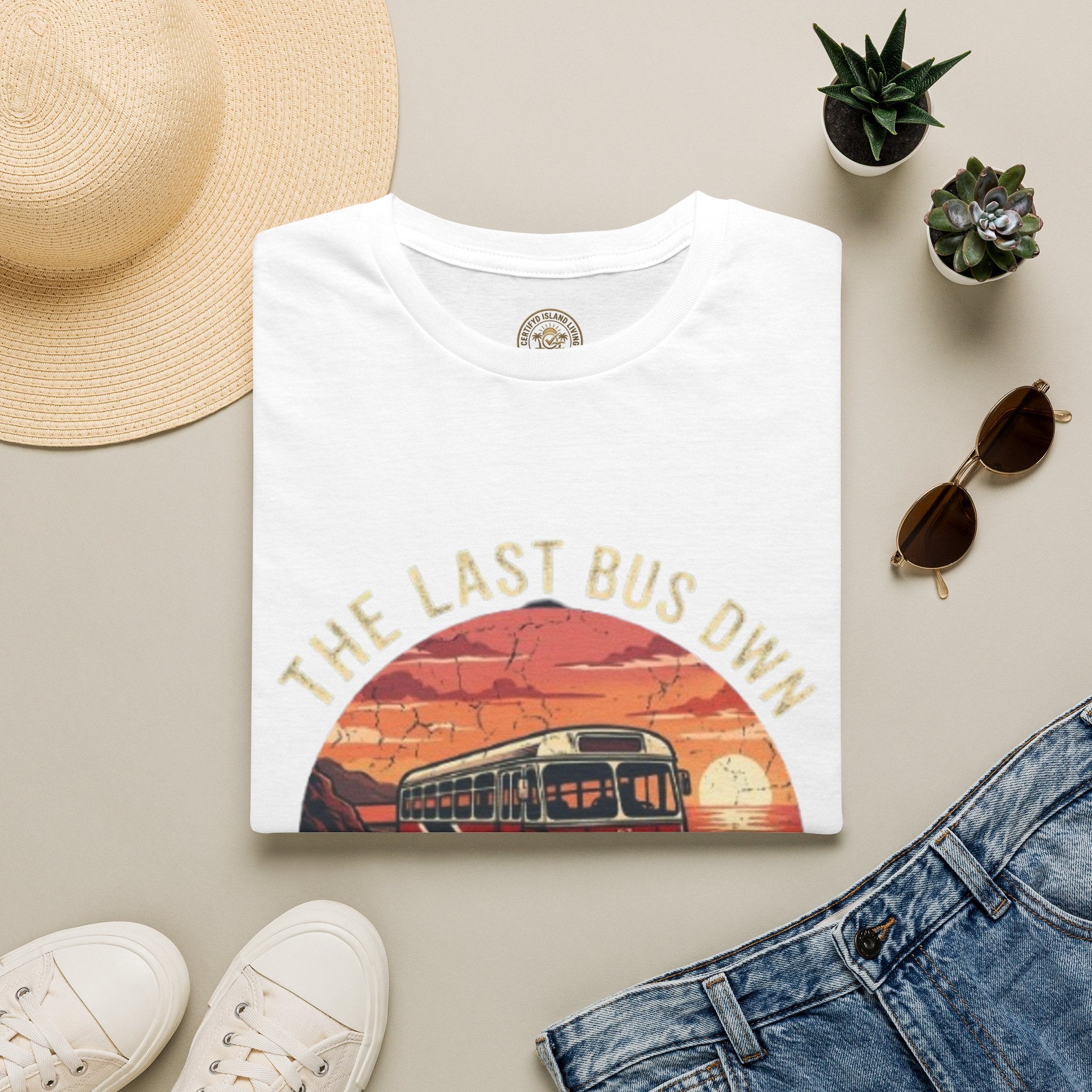 Vintage Bus Sunset T-Shirt — “The Last Bus Down” Graphic Tee