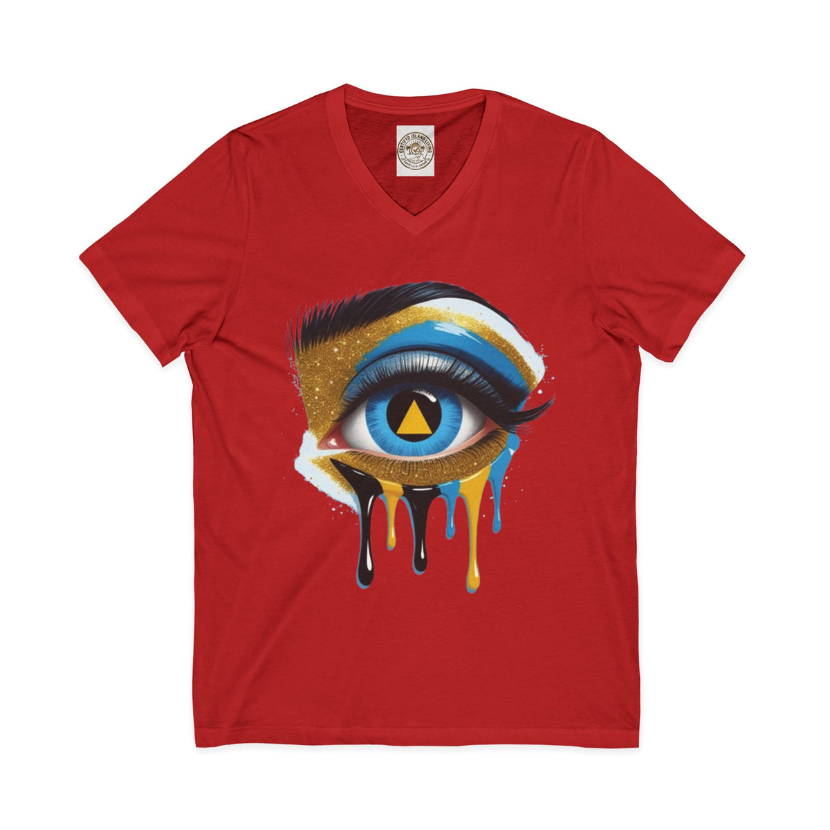 St. Lucia Flag Eye V-Neck Tee — Artistic Caribbean Pride T-Shirt