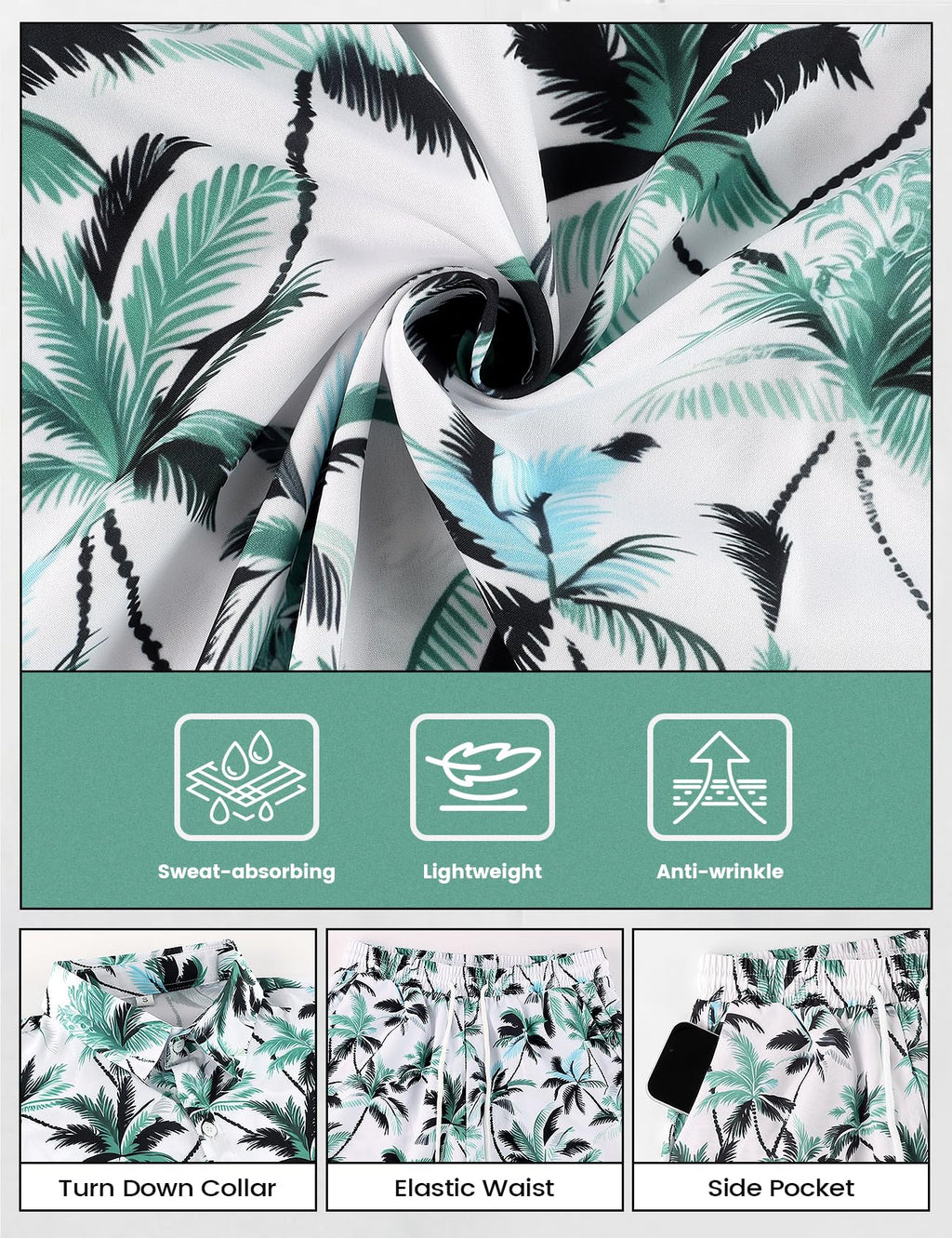 Mens Summer Outfits 2 Piece Tropical Hawaiian Beach Vacation Set | Short Sleeve, Button Down Shirts, Elastic Waist Shorts, Cruises Holiday Set