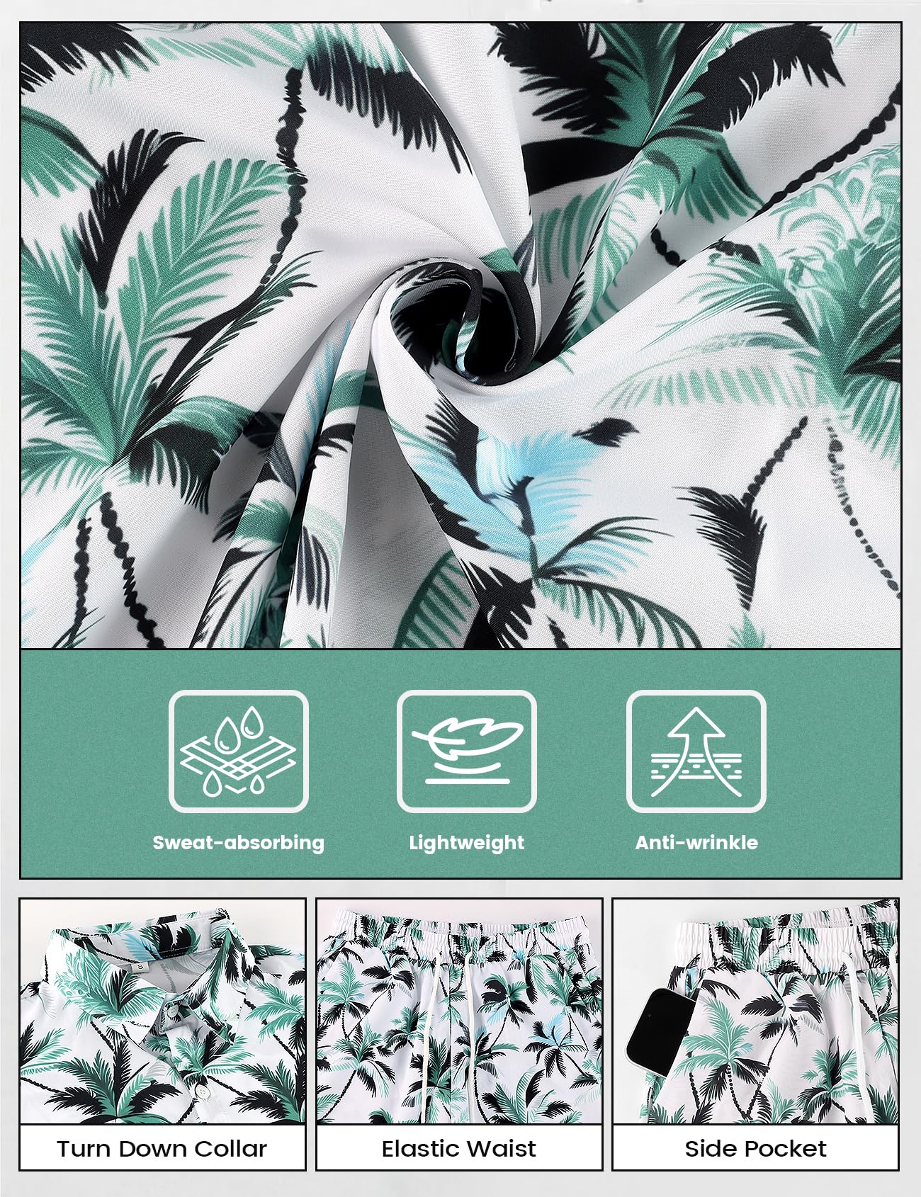 Mens Summer Outfits 2 Piece Tropical Hawaiian Beach Vacation Set | Short Sleeve, Button Down Shirts, Elastic Waist Shorts, Cruises Holiday Set