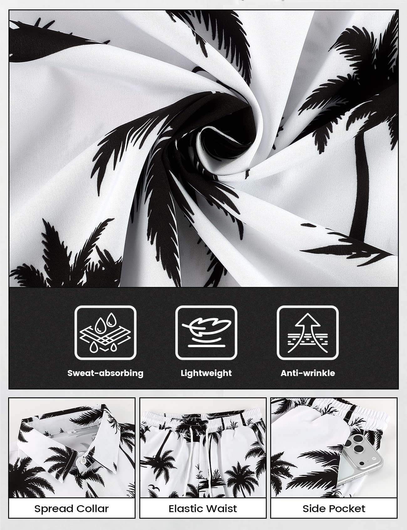 Mens Summer Outfits 2 Piece Tropical Hawaiian Beach Vacation Set | Short Sleeve, Button Down Shirts, Elastic Waist Shorts, Cruises Holiday Set