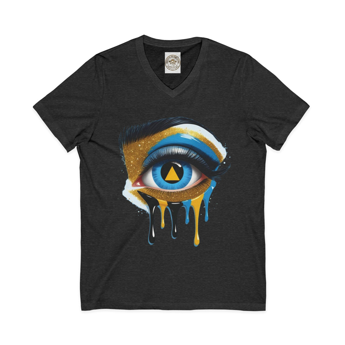 St. Lucia Flag Eye V-Neck Tee — Artistic Caribbean Pride T-Shirt