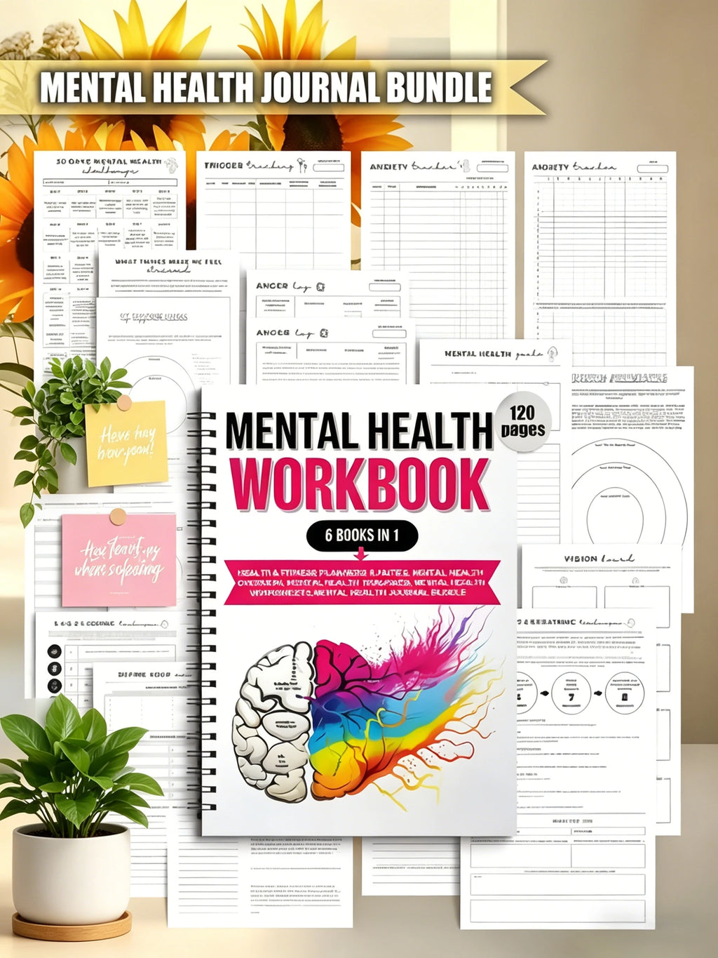 1pcs Mental Health Workbook & Journal Bundle, 6-in-1 Self-Care Planner with Anxiety & Mood Trackers, Trigger Logs & Reflection Worksheets for Emotional Wellness & Self-Growth