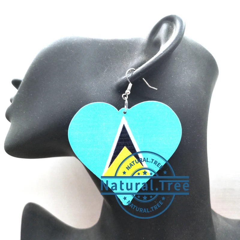 St. Lucia Flag Wooden Earrings