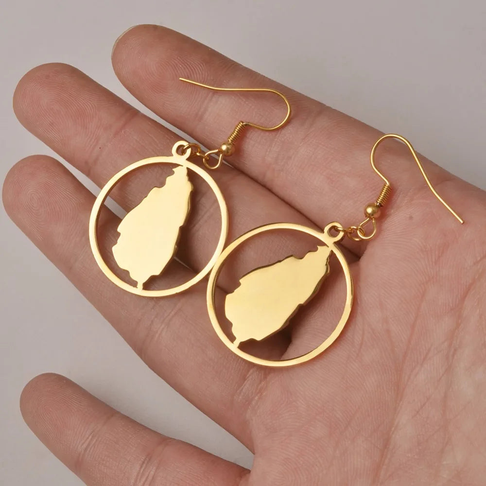 Anniyo Gold Color Saint Lucia Map Earrings for Women/, st. lucia Maps Jewelry Patriotic s #031421