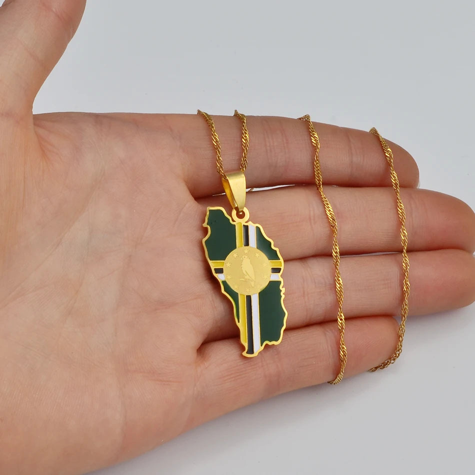Dominica Map Pendant Necklace