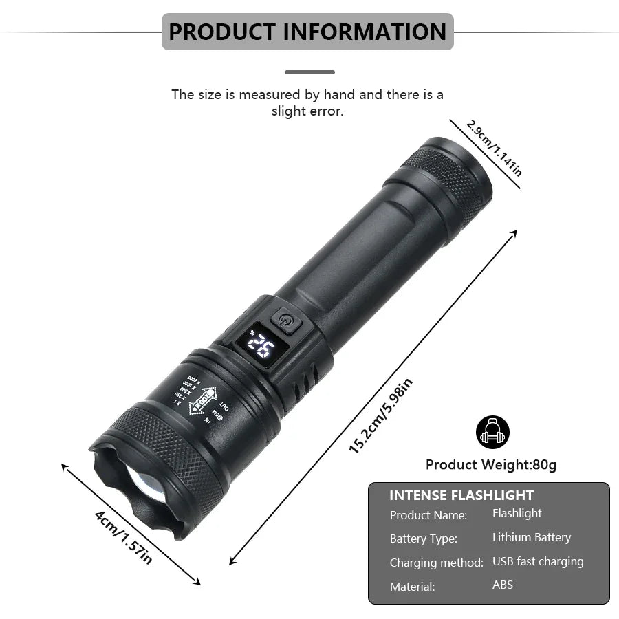 High Power LED Tactical Flashlight – 2000LM USB Rechargeable Camping & Emergency Torch