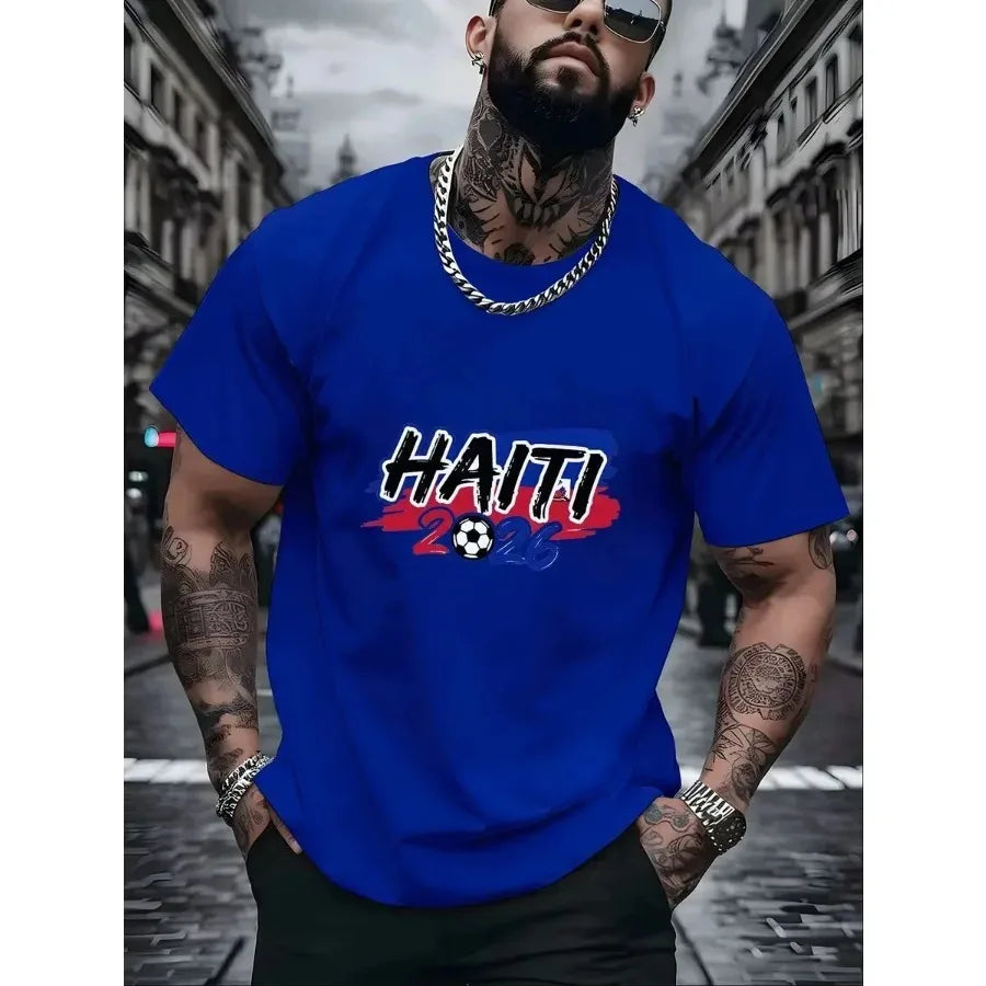 【New Arrival】Haiti 26 Soccer Graphic Tee Men Red Football Fan T-Shirt Caribbean Pride Sports Jersey Style Summer Top