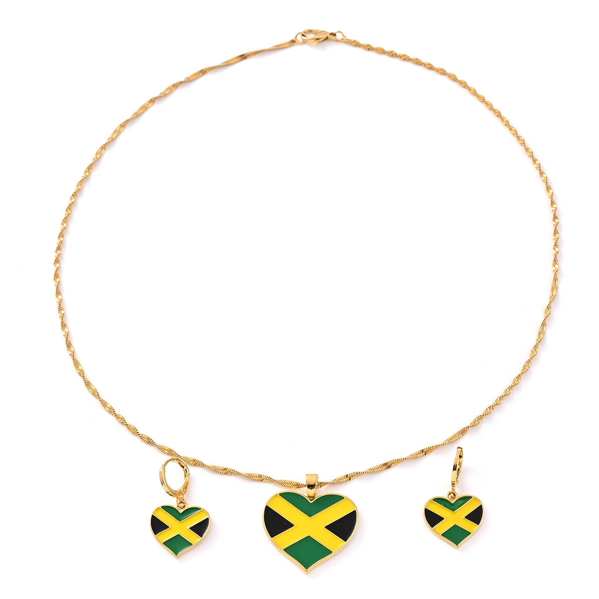 Jamaica Flag Heart Pendant Necklaces and Earrings for Women Girls,I Love My Country,National Day