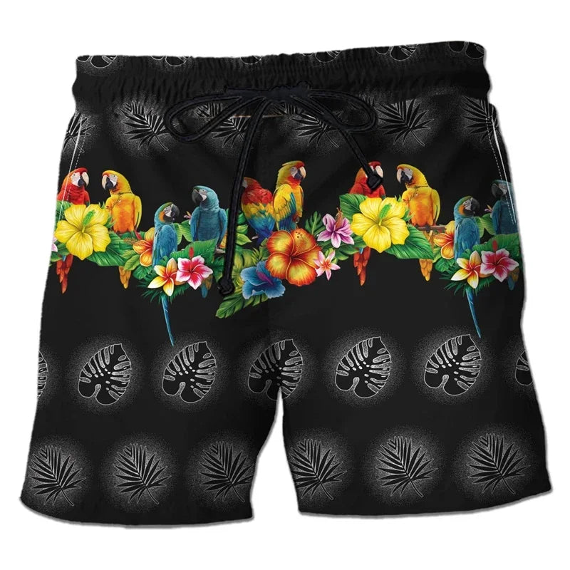Parrot Toucan 3D Print Short Pants for Men Tropical Plants Pattern Hawaiian Beach Shorts Surf Board Shorts Quick Dry Swim Trunks