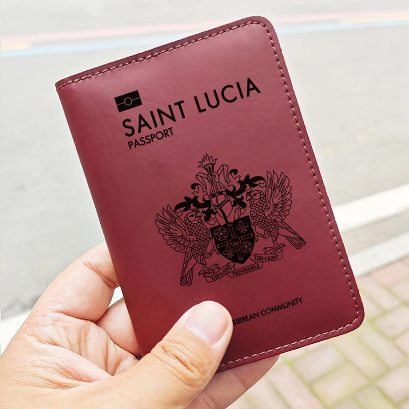 Handmade Genuine Leather Saint Lucia Passport Cover Holder Engraved Name Saint Lucia Passport Case Card Holder Travel Wallet
