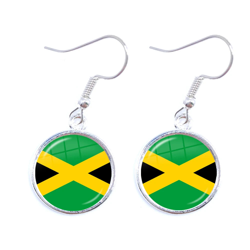 Trinidad,Sierra leone,Jamaica,Guyana,Ghana,UK,Libya,Estonia,India National Flag Glass Cabochon Drop Earrings Jewelry For Women