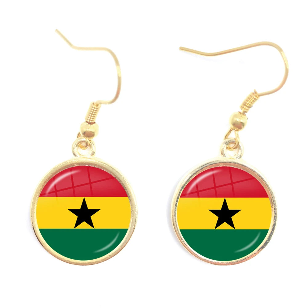 Trinidad,Sierra leone,Jamaica,Guyana,Ghana,UK,Libya,Estonia,India National Flag Glass Cabochon Drop Earrings Jewelry For Women