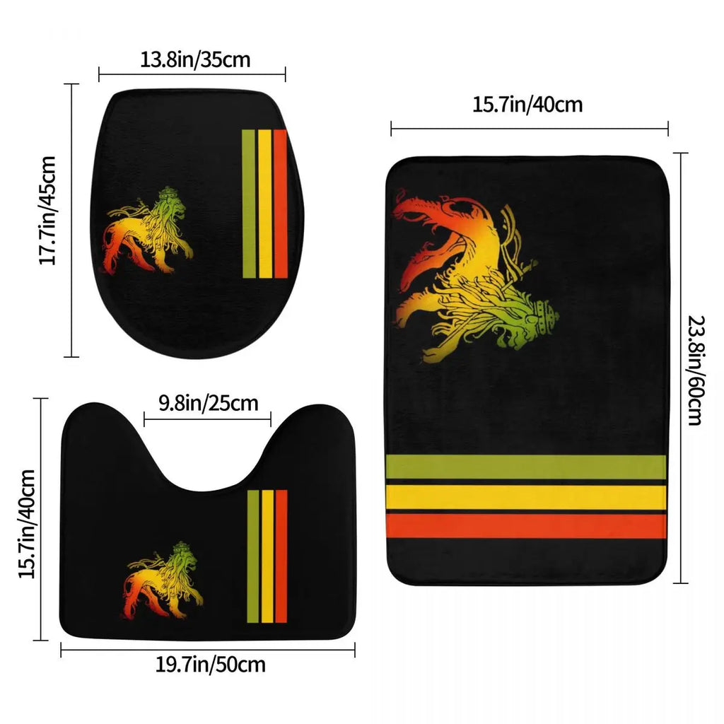 Rasta Lion Stripe 3 3 Pcs Bath Mat Bathroom Set Toilet Lid Cover Home Decor Non-Slip Carpet Floor Rug