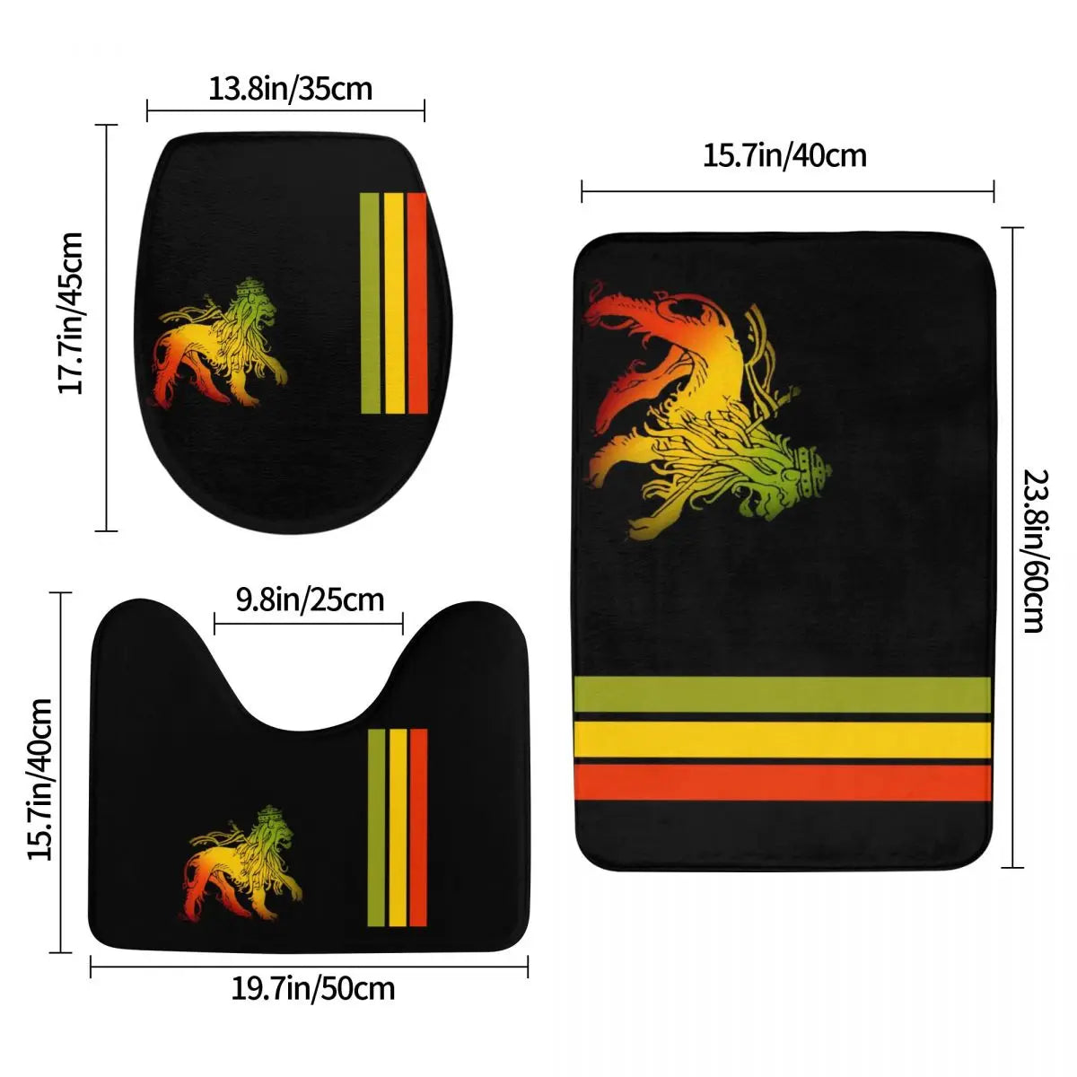 Rasta Lion Stripe 3 3 Pcs Bath Mat Bathroom Set Toilet Lid Cover Home Decor Non-Slip Carpet Floor Rug