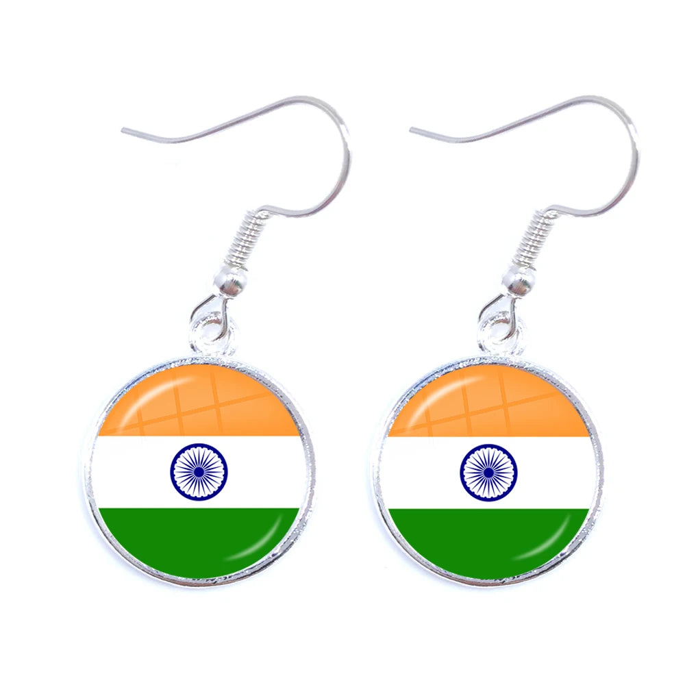 Trinidad,Sierra leone,Jamaica,Guyana,Ghana,UK,Libya,Estonia,India National Flag Glass Cabochon Drop Earrings Jewelry For Women