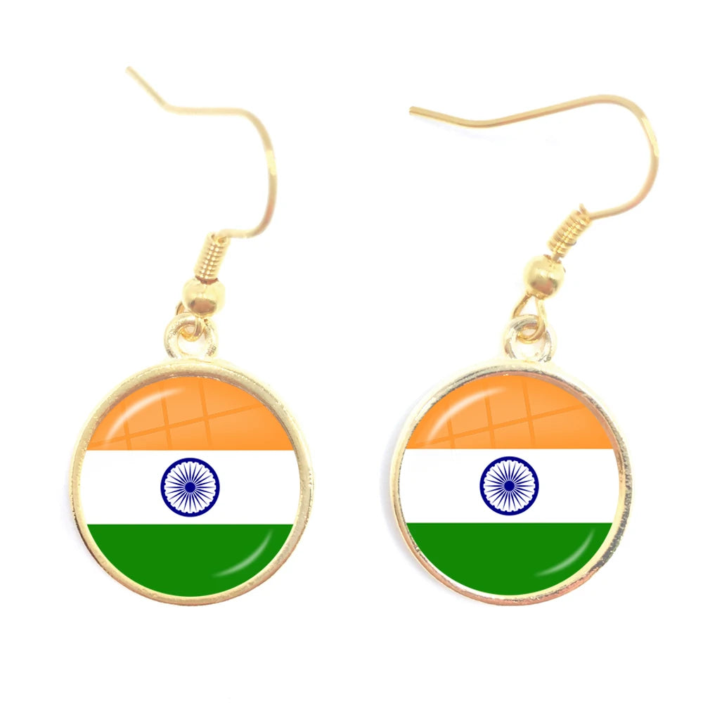 Trinidad,Sierra leone,Jamaica,Guyana,Ghana,UK,Libya,Estonia,India National Flag Glass Cabochon Drop Earrings Jewelry For Women