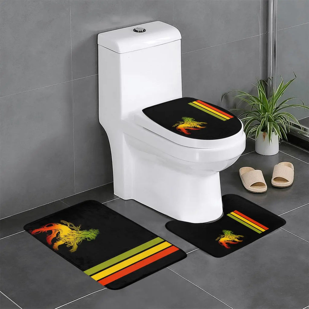 Rasta Lion Stripe 3 3 Pcs Bath Mat Bathroom Set Toilet Lid Cover Home Decor Non-Slip Carpet Floor Rug