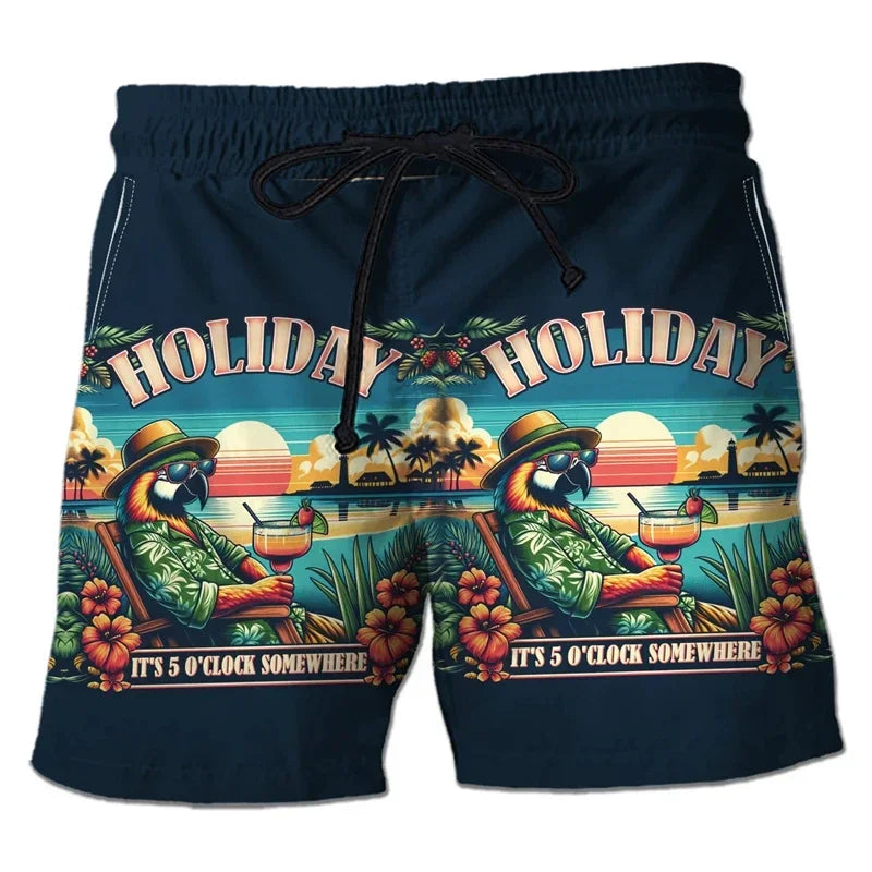 Parrot Toucan 3D Print Short Pants for Men Tropical Plants Pattern Hawaiian Beach Shorts Surf Board Shorts Quick Dry Swim Trunks