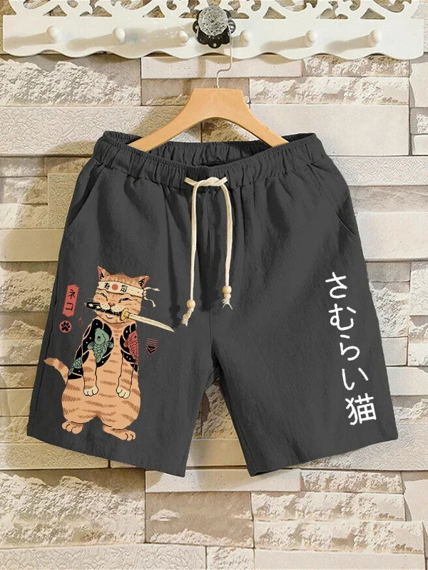 2025 Summer 3D Anime Japanese Samurai Cat Shorts Trunks Quick Dry Beach Swiming Shorts Women Men Hip Hop Short Pants Shorts 6xl