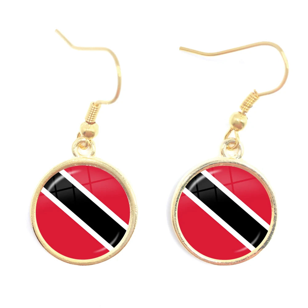 Trinidad,Sierra leone,Jamaica,Guyana,Ghana,UK,Libya,Estonia,India National Flag Glass Cabochon Drop Earrings Jewelry For Women