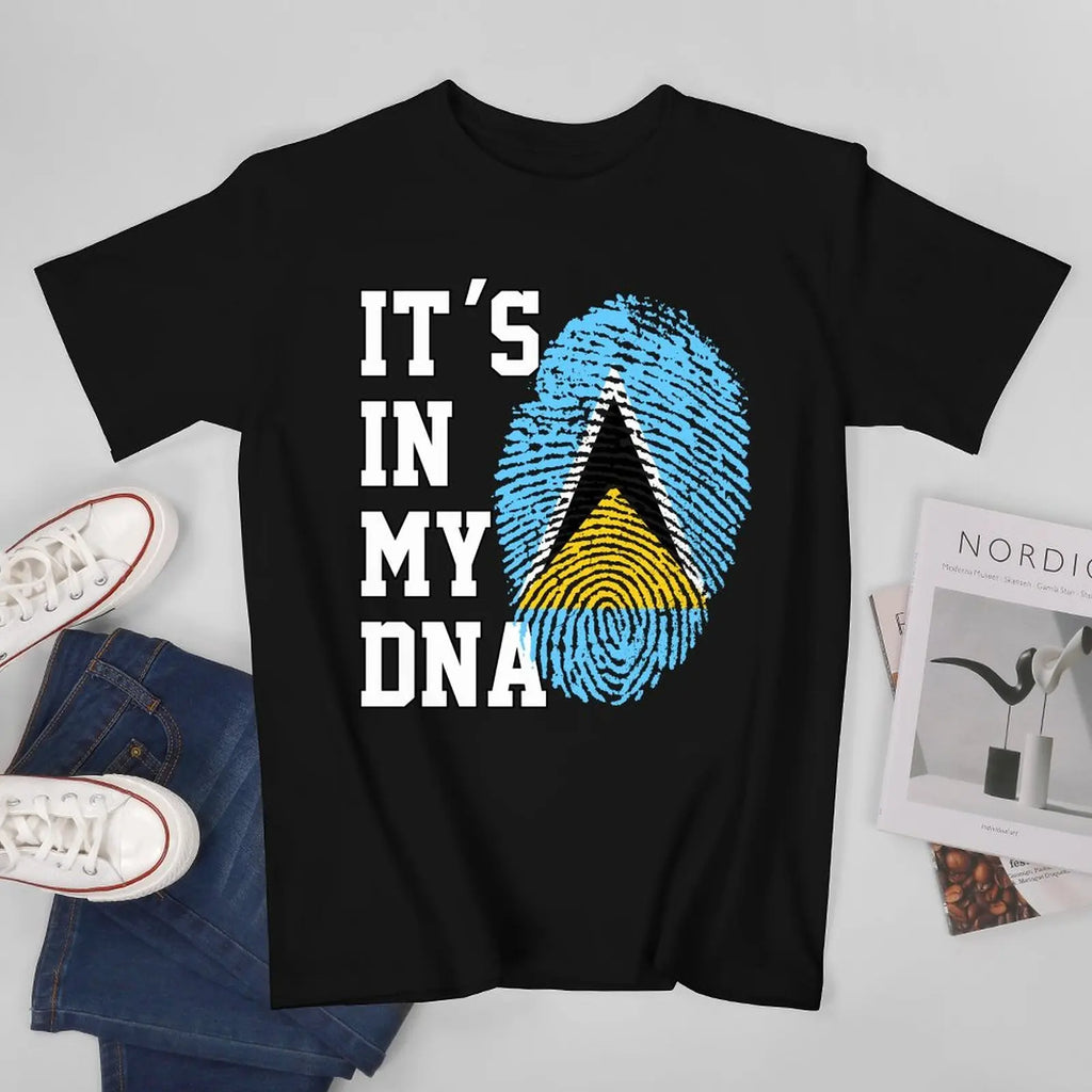 More Design Saint Lucia Flag Men Tshirt Tees T-Shirt O-neck T Shirts Women Boys Clothing 100% Cotton