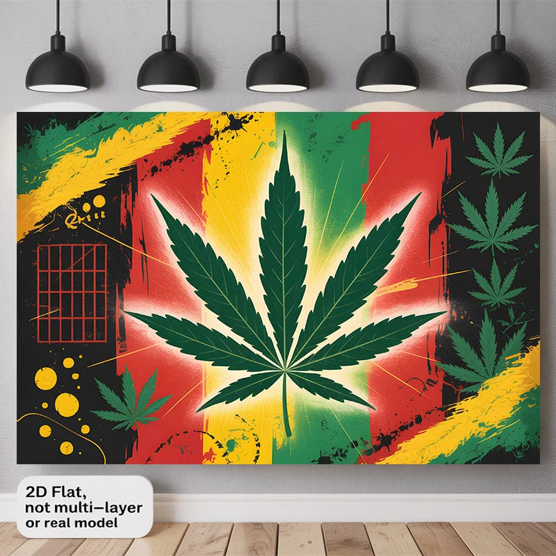 Rasta Weed Leaf Wall Tapestry Reggae Music Art Print Red Yellow Green Black Background Hanging Blanket For Smoking Room Man Cave