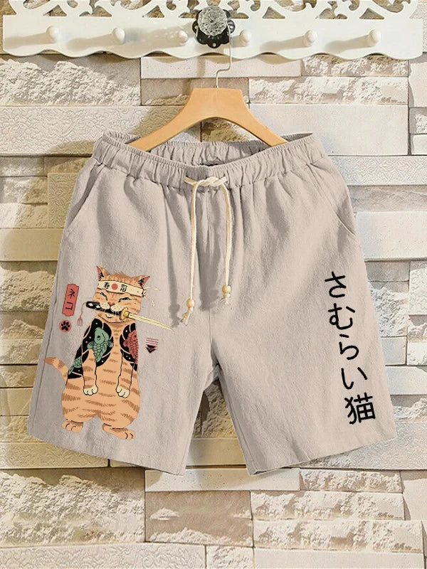 2025 Summer 3D Anime Japanese Samurai Cat Shorts Trunks Quick Dry Beach Swiming Shorts Women Men Hip Hop Short Pants Shorts 6xl