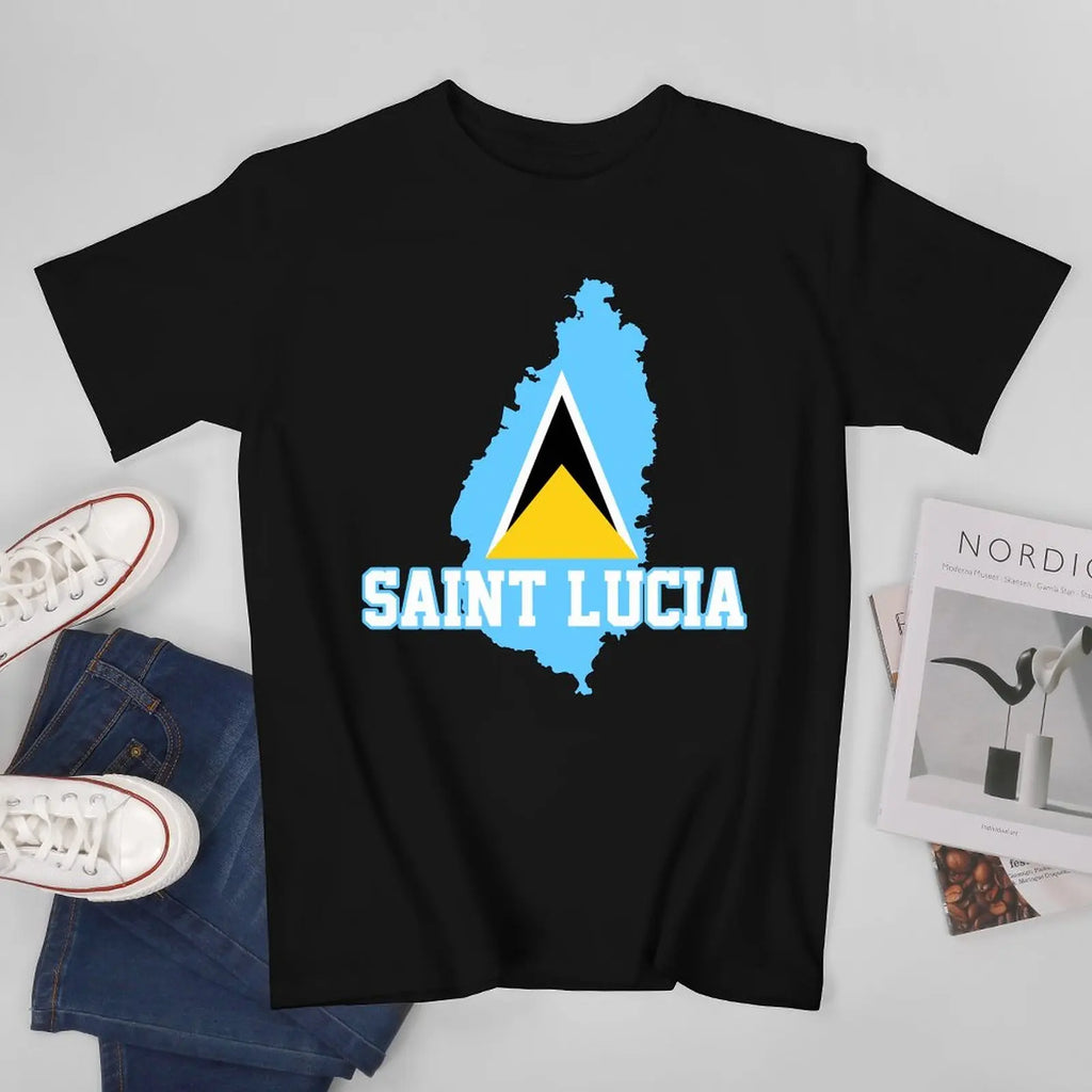 More Design Saint Lucia Flag Men Tshirt Tees T-Shirt O-neck T Shirts Women Boys Clothing 100% Cotton
