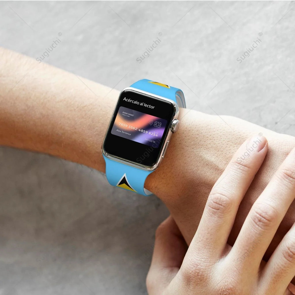 Unisex Saint Lucia Flag 3D Printing Sport Strap for Apple Watch Band Ultra 2 Silicone WatchBand for Iwatch Series 9 8 7 6 SE 5 4