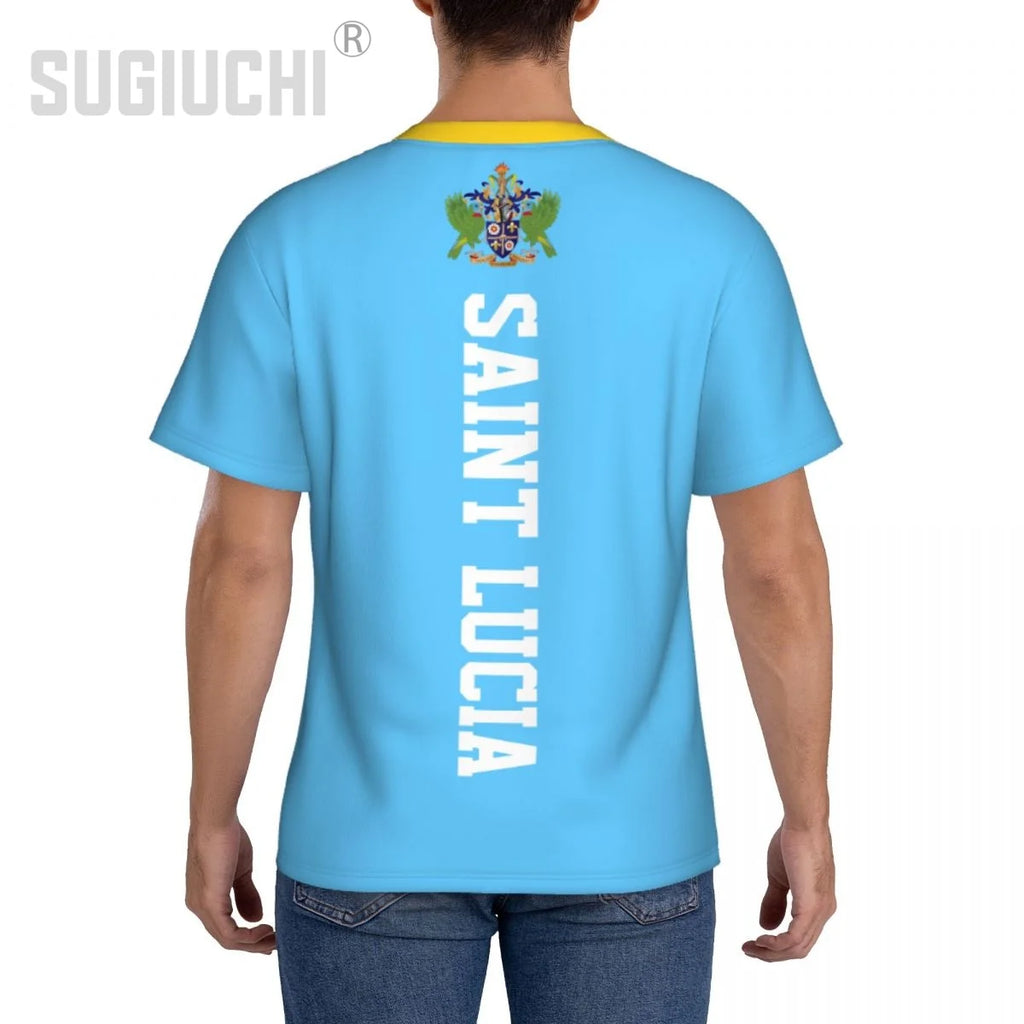 Tight Sports T-shirt Saint Lucia Flag 3D For Men Women Tees jersey Clothes Soccer Football Fans Gift Patriotic T shirt