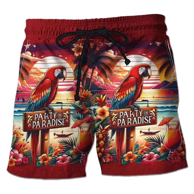 Parrot Toucan 3D Print Short Pants for Men Tropical Plants Pattern Hawaiian Beach Shorts Surf Board Shorts Quick Dry Swim Trunks