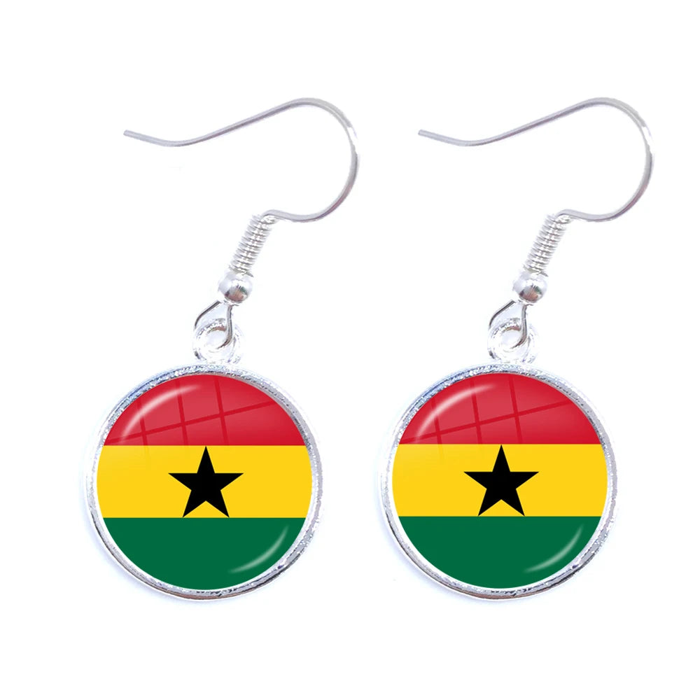 Trinidad,Sierra leone,Jamaica,Guyana,Ghana,UK,Libya,Estonia,India National Flag Glass Cabochon Drop Earrings Jewelry For Women