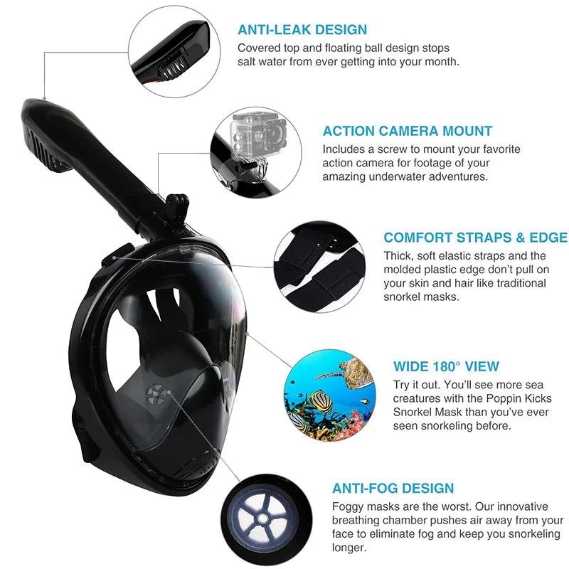 Full Face Snorkel Diving Mask – Anti-Fog Underwater Scuba Mask for Adults & Kids
