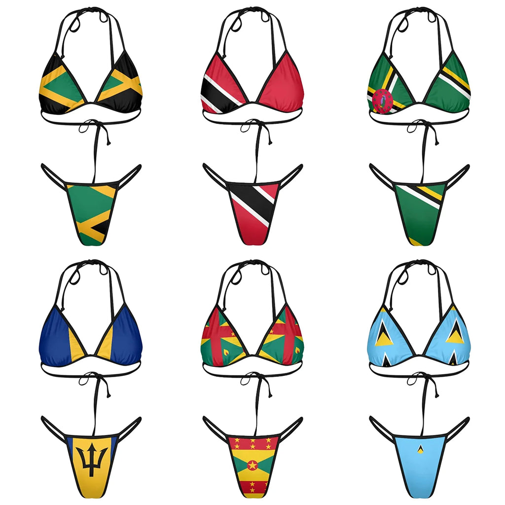 Halter Bikini Set Swimsuit Bathing Suits Custom Trinidad Grenada Dominica St Lucia Jamaica Barbados St Vincent Flag Swimwear