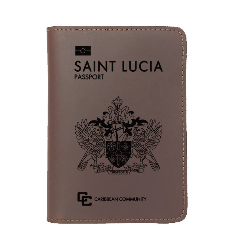 Saint Lucia Leather Passport Cover | Engraved Name Card Holder Travel Wallet