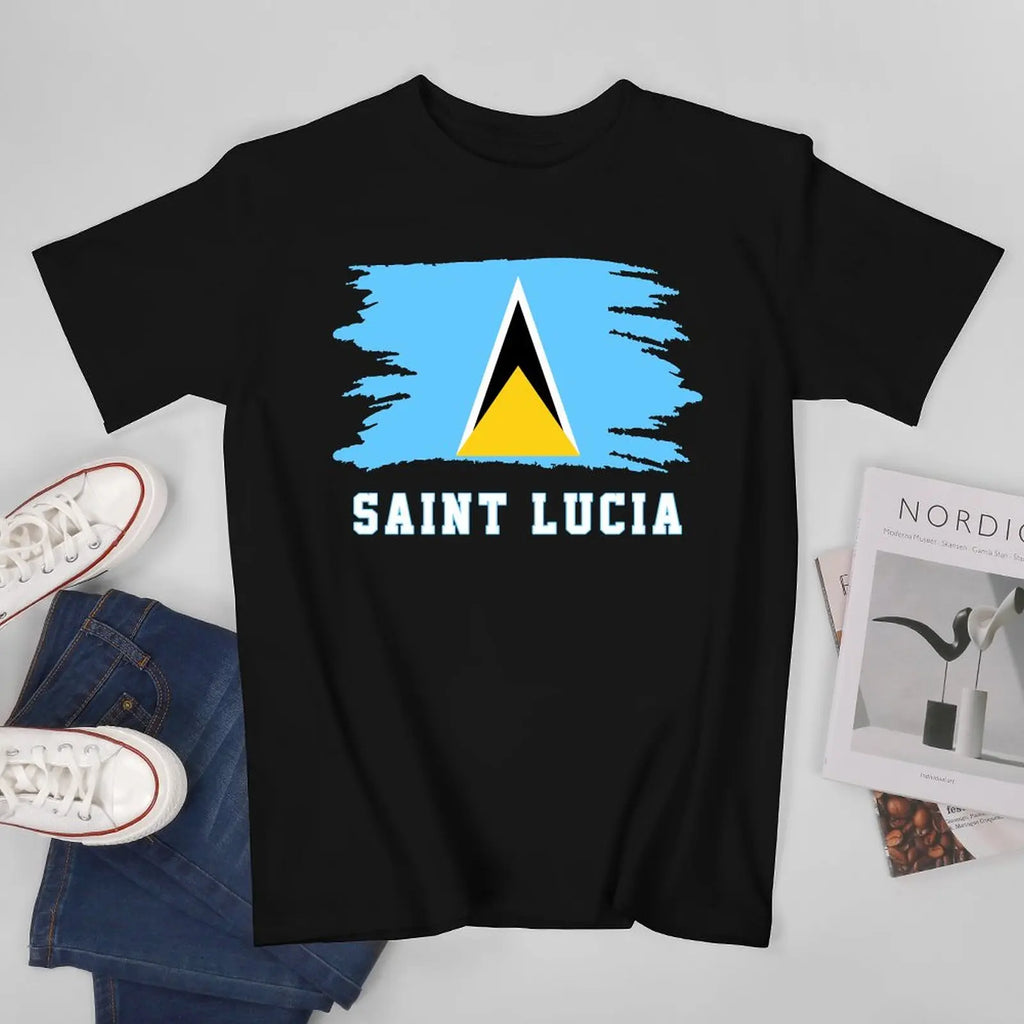 More Design Saint Lucia Flag Men Tshirt Tees T-Shirt O-neck T Shirts Women Boys Clothing 100% Cotton