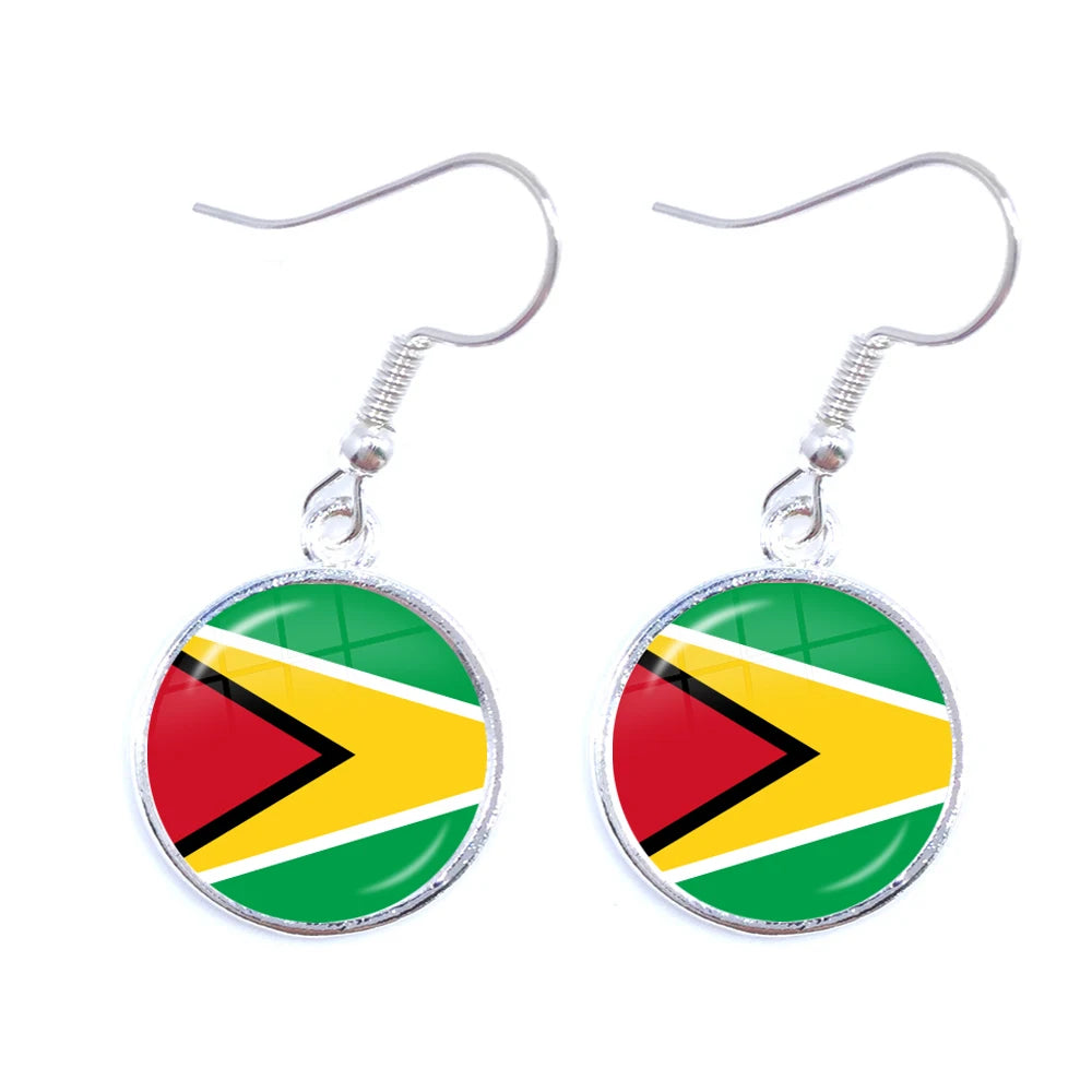 Trinidad,Sierra leone,Jamaica,Guyana,Ghana,UK,Libya,Estonia,India National Flag Glass Cabochon Drop Earrings Jewelry For Women